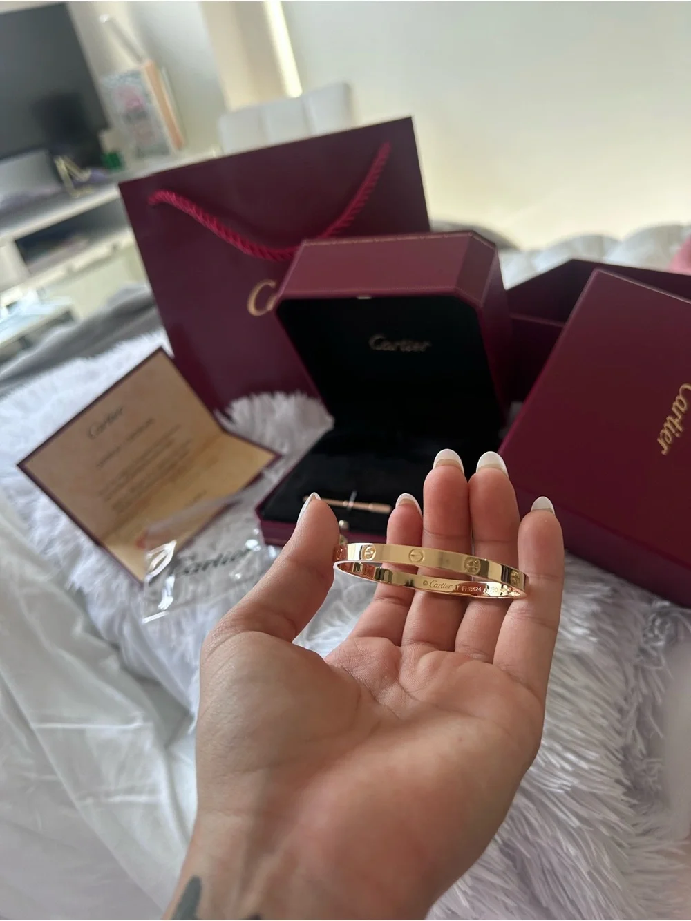 Saks Fifth Avenue Rose Gold-Tone Hinged Bracelet with Burgundy Accents